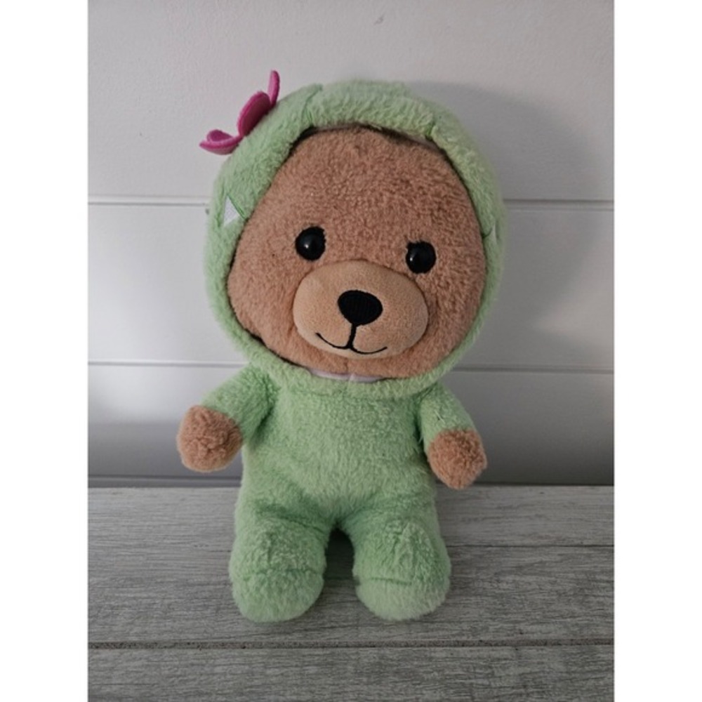 Kellytoy brown teddy bear‎ plush toy light green full-body suit with flower
